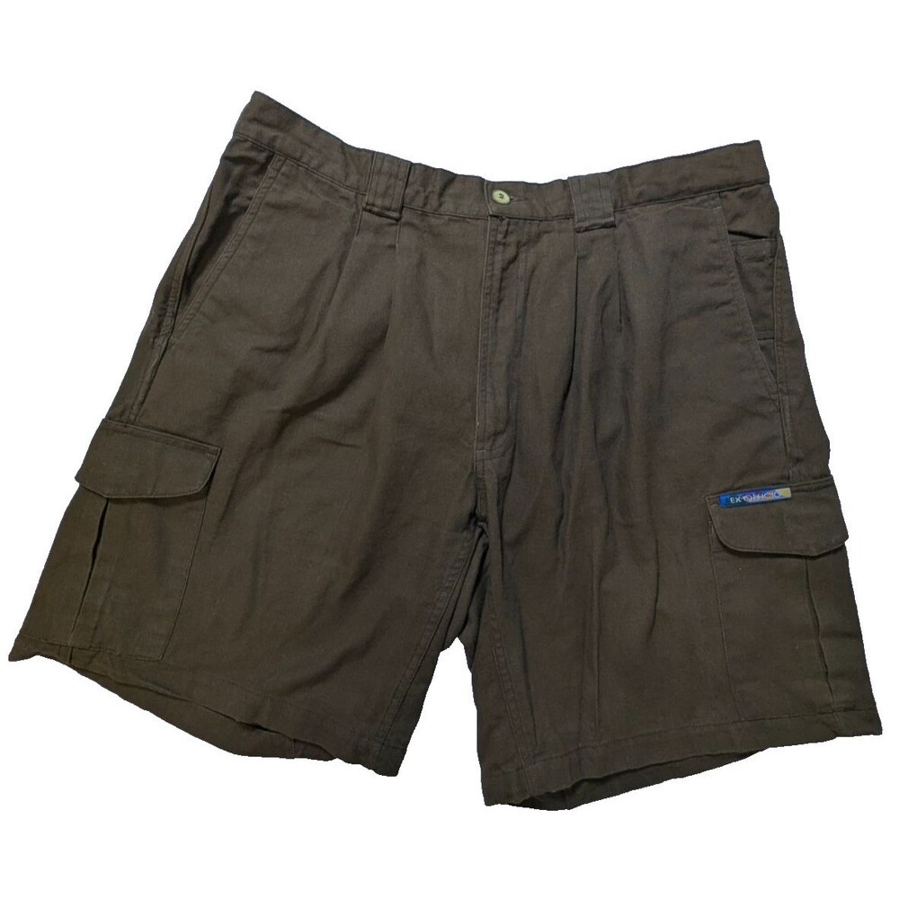Vtg ExOfficio Pleated Elastic Cargo Shorts Mens XL 38 Cotton Gorpcore Hiking Y2K